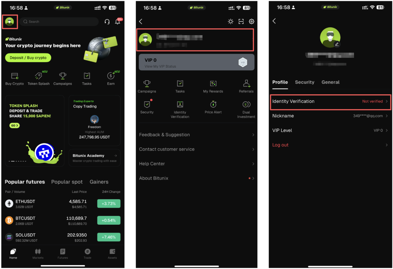 وریفای صرافی بیت یونیکس bitunix :احراز هویت تضمینی اکانت